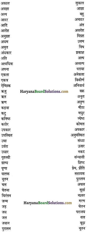 HBSE 10th Class Hindi Vyakaran विलोम शब्द 3