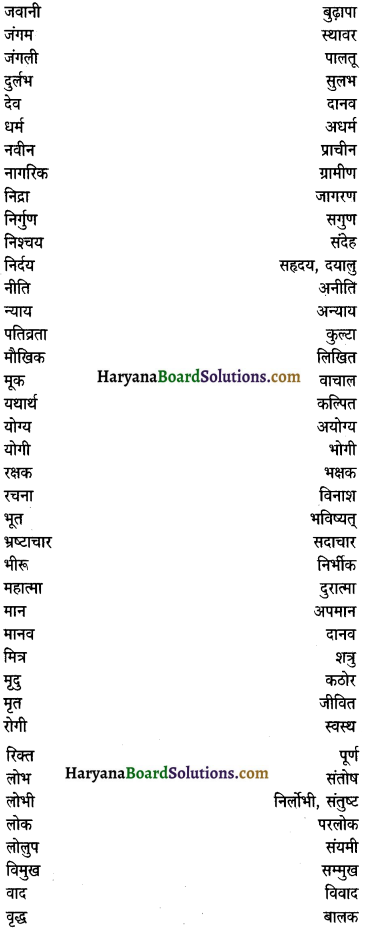 HBSE 10th Class Hindi Vyakaran विलोम शब्द 5