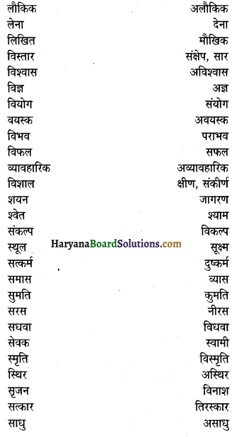 HBSE 10th Class Hindi Vyakaran विलोम शब्द 6