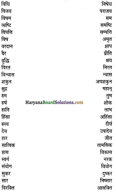HBSE 10th Class Hindi Vyakaran विलोम शब्द 7