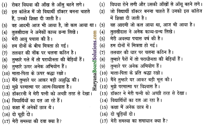HBSE 12th Class Hindi Vyakaran वाक्य-शोधन 16
