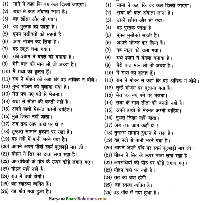 HBSE 12th Class Hindi Vyakaran वाक्य-शोधन 6