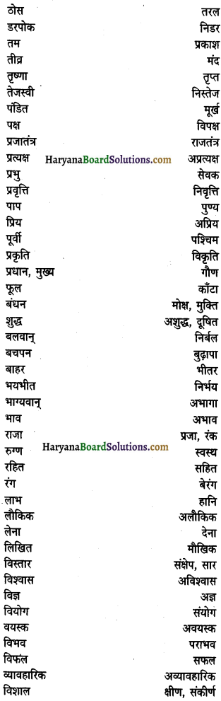 HBSE 9th Class Hindi Vyakaran विलोम शब्द 5