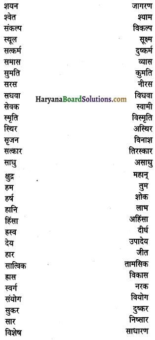 HBSE 9th Class Hindi Vyakaran विलोम शब्द 7
