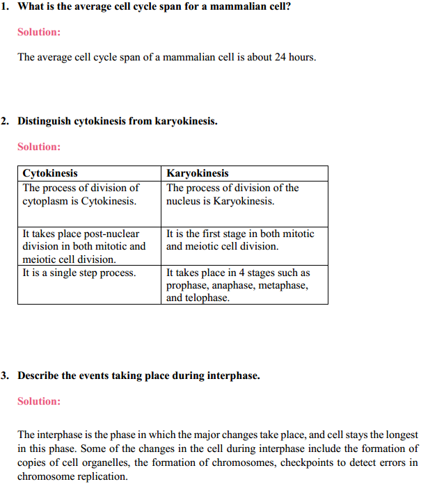 HBSE 11th Class Biology Solutions Chapter 10 Cell Cycle and Cell Division 1