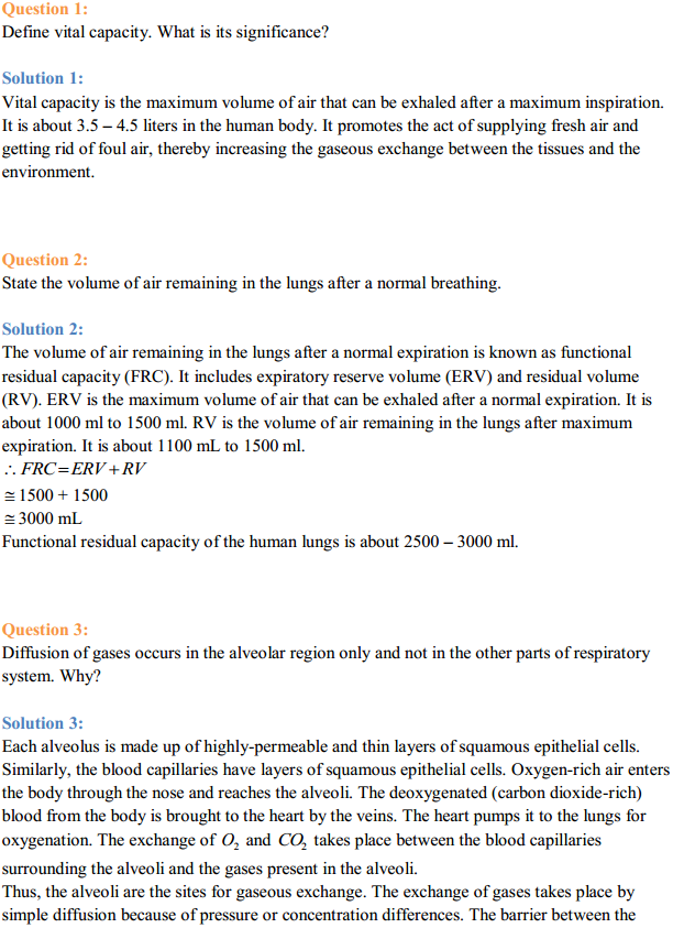 HBSE 11th Class Biology Solutions Chapter 17 Breathing and Exchange of Gases 1