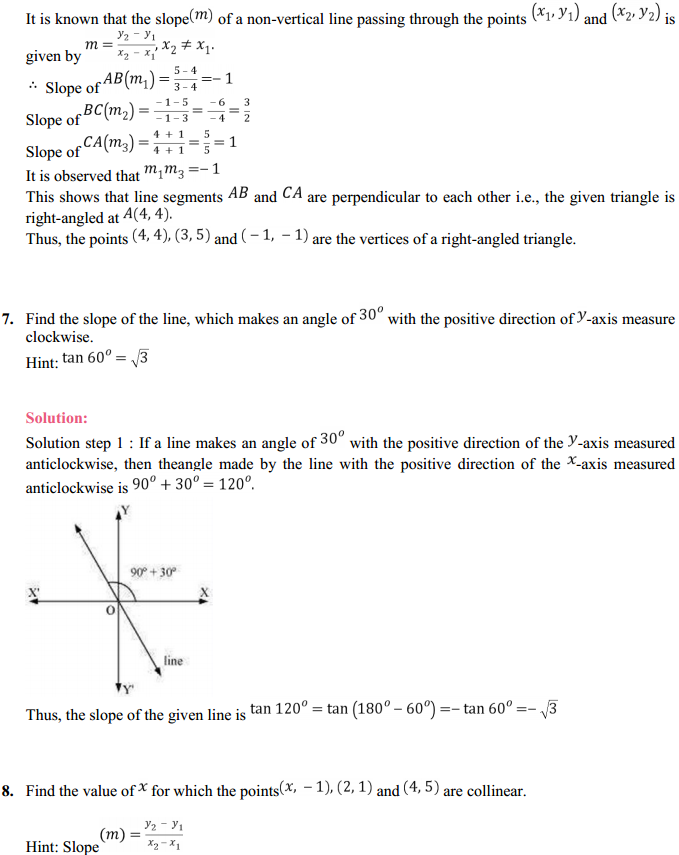 HBSE 11th Class Maths Solutions Chapter 10 Straight Lines Ex 10.1 7