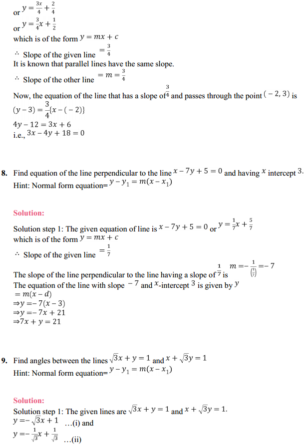 HBSE 11th Class Maths Solutions Chapter 10 Straight Lines Ex 10.3 11