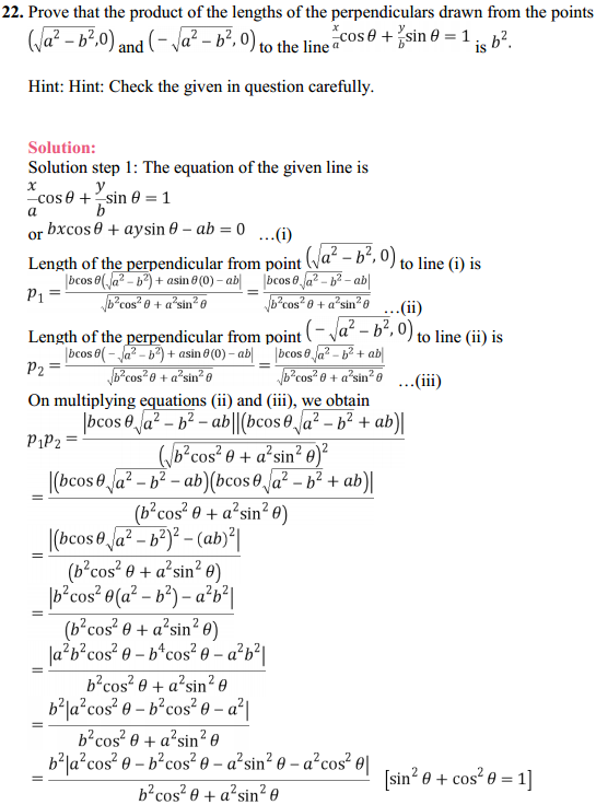 HBSE 11th Class Maths Solutions Chapter 10 Straight Lines Miscellaneous Exercise 31