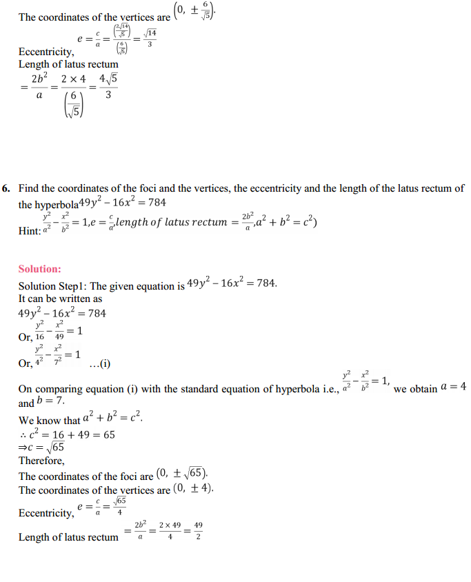 HBSE 11th Class Maths Solutions Chapter 11 Conic Sections Ex 11.4 6