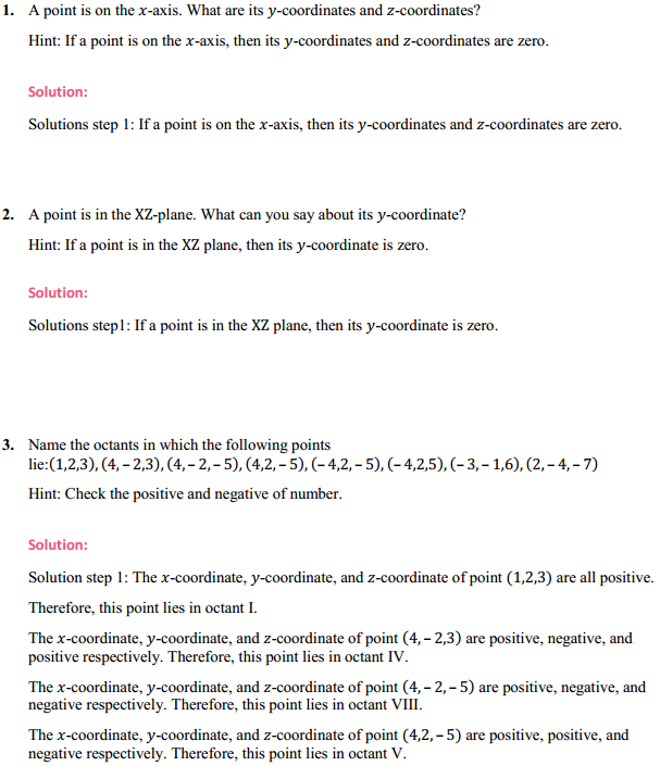 HBSE 11th Class Maths Solutions Chapter 12 Introduction to three Dimensional Geometry Ex 12.1 1