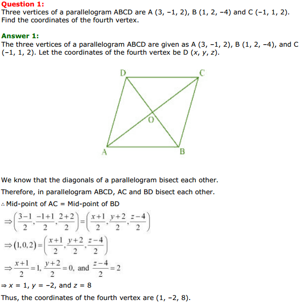 HBSE 11th Class Maths Solutions Chapter 12 Introduction to three Dimensional Geometry Miscellaneous Exercise 1