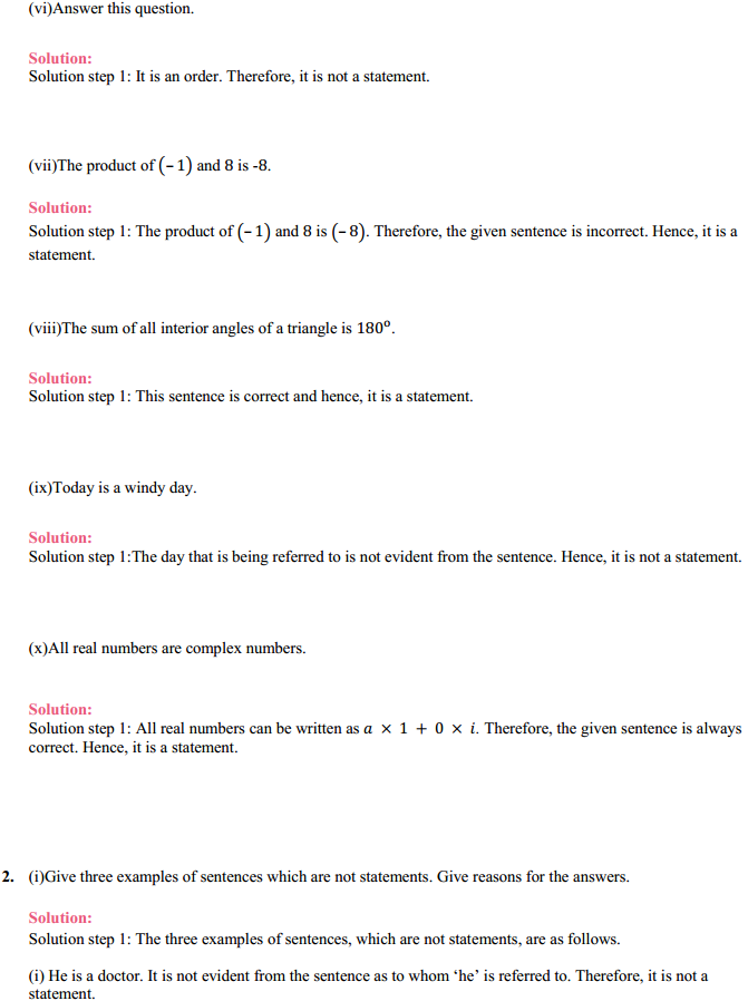 HBSE 11th Class Maths Solutions Chapter 14 Mathematical Reasoning Ex 14.1 2