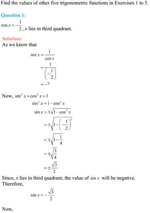 HBSE 11th Class Maths Solutions Chapter 3 Trigonometric Functions Ex 3.2 1