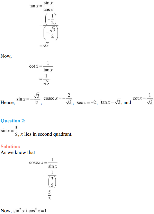 HBSE 11th Class Maths Solutions Chapter 3 Trigonometric Functions Ex 3.2 3