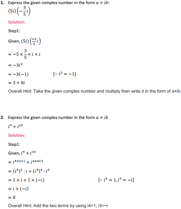 HBSE 11th Class Maths Solutions Chapter 5 Complex Numbers and Quadratic Equations Ex 5.1 1