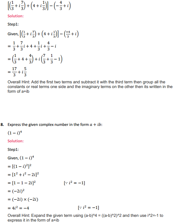 HBSE 11th Class Maths Solutions Chapter 5 Complex Numbers and Quadratic Equations Ex 5.1 4
