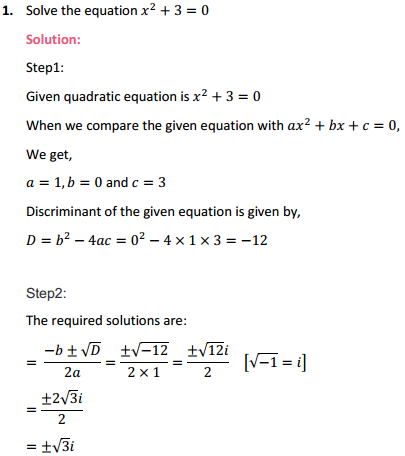 HBSE 11th Class Maths Solutions Chapter 5 Complex Numbers and Quadratic Equations Ex 5.3 1