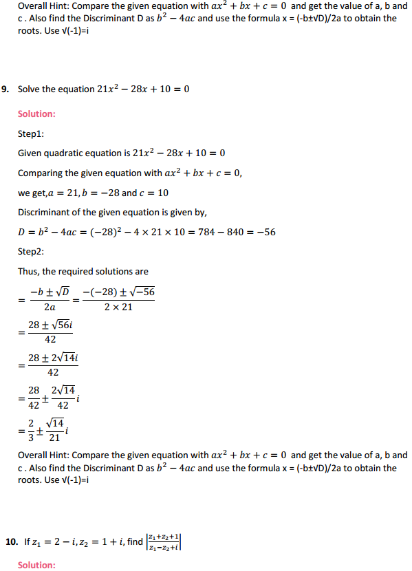 HBSE 11th Class Maths Solutions Chapter 5 Complex Numbers and Quadratic Equations Miscellaneous Exercise 9
