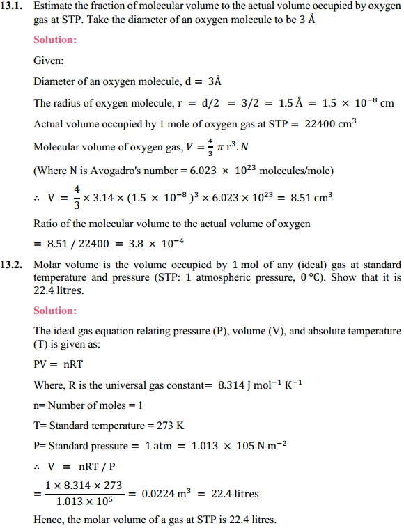HBSE 11th Class Physics Solutions Chapter 13 Kinetic Theory 1