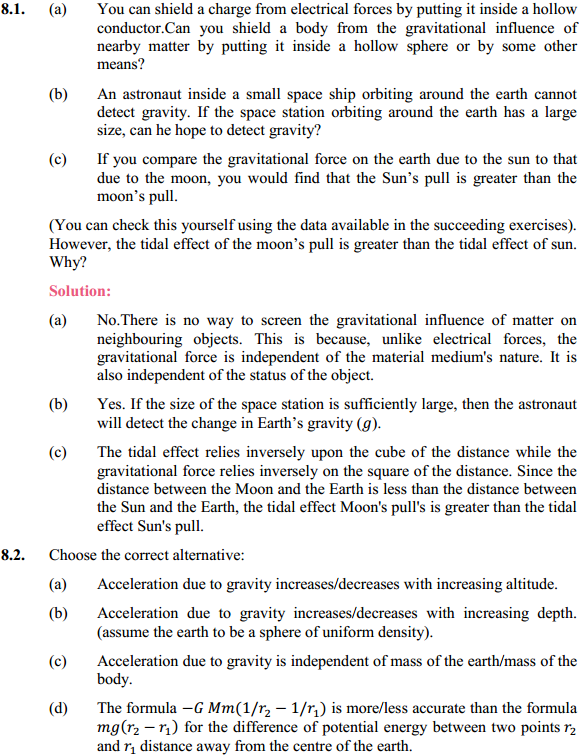 HBSE 11th Class Physics Solutions Chapter 8 Gravitation 1