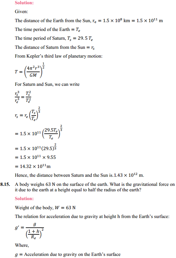 HBSE 11th Class Physics Solutions Chapter 8 Gravitation 11