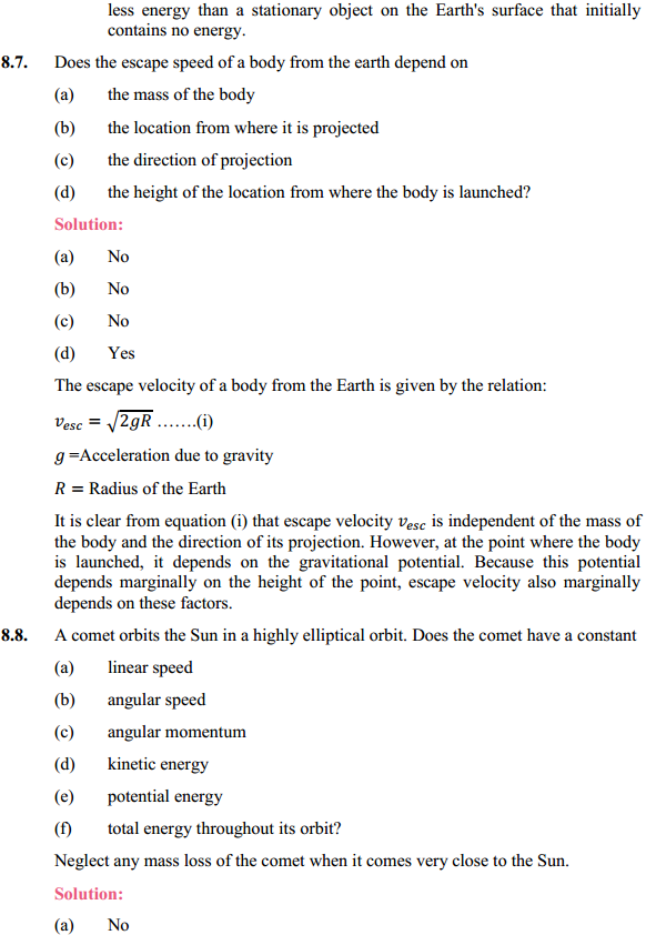 HBSE 11th Class Physics Solutions Chapter 8 Gravitation 6