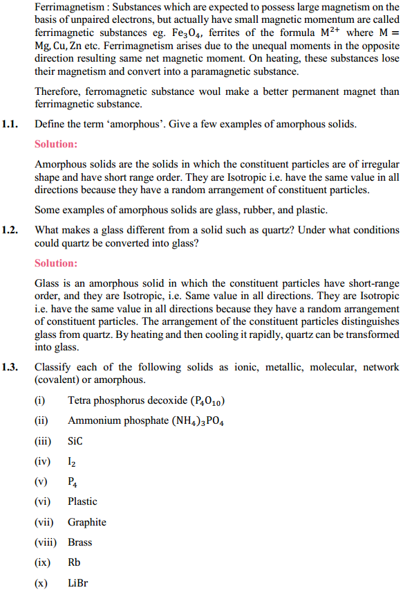 HBSE 12th Class Chemistry Solutions Chapter 1 The Solid State 12