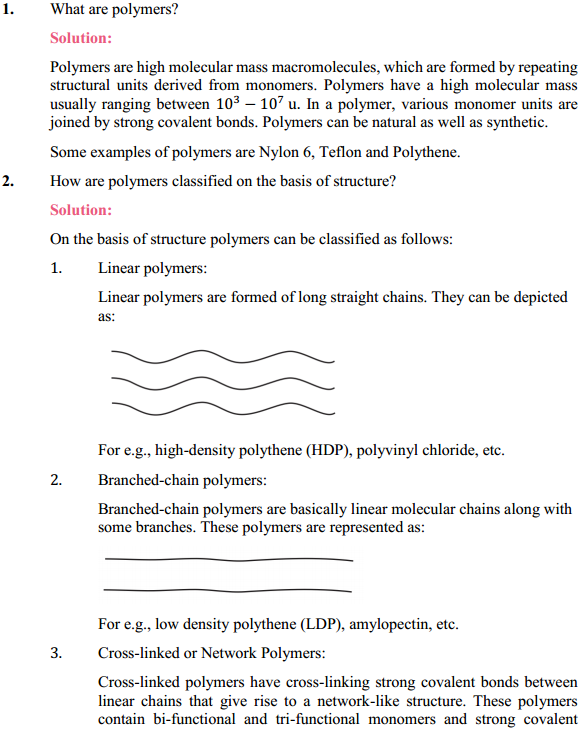 HBSE 12th Class Chemistry Solutions Chapter 15 Polymers 1