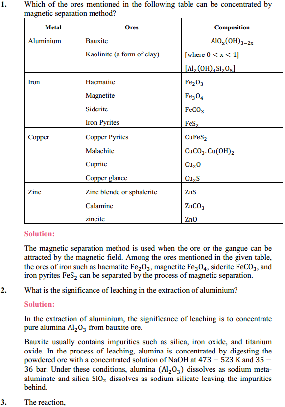 HBSE 12th Class Chemistry Solutions Chapter 6 General Principles and Processes of Isolation of Elements 1