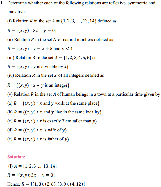 HBSE 12th Class Maths Solutions Chapter 1 Relations and Functions Ex 1.1 1