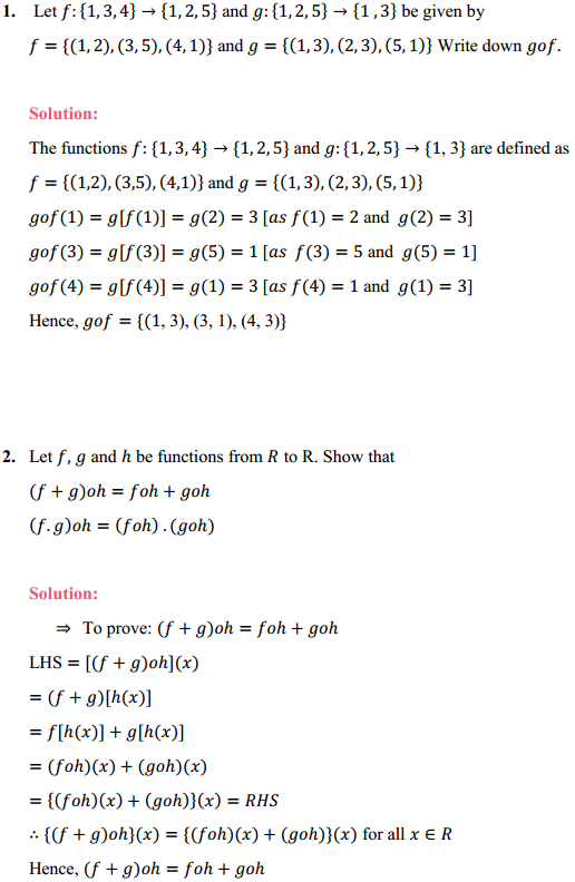 HBSE 12th Class Maths Solutions Chapter 1 Relations and Functions Ex 1.3 1