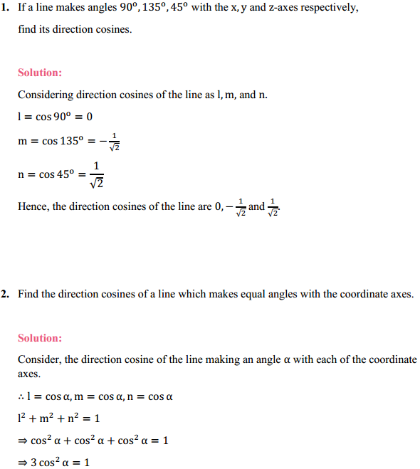 HBSE 12th Class Maths Solutions Chapter 11 Three Dimensional Geometry Ex 11.1 1