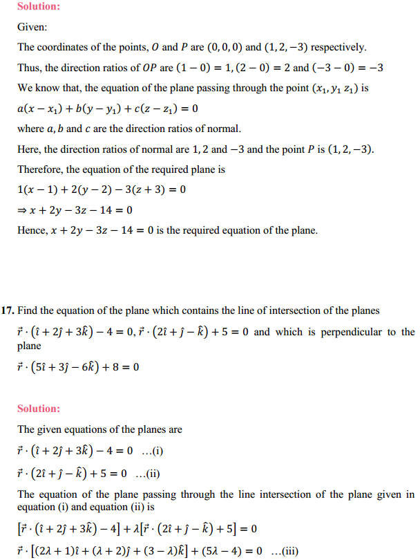 HBSE 12th Class Maths Solutions Chapter 11 Three Dimensional Geometry Miscellaneous Exercise 13