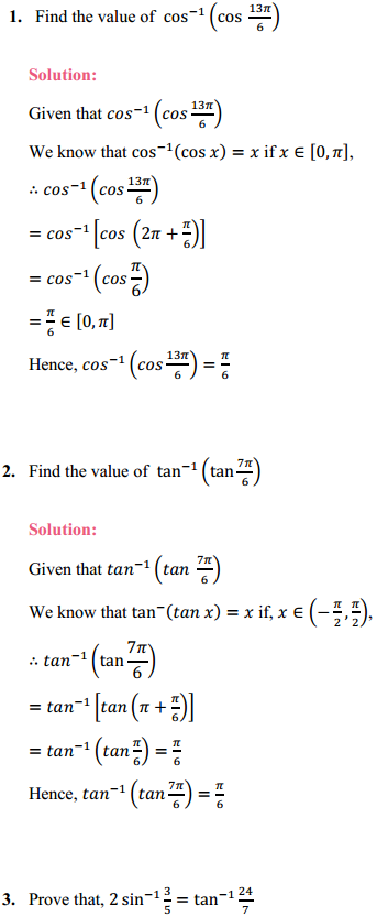 HBSE 12th Class Maths Solutions Chapter 2 Inverse Trigonometric Functions Miscellaneous Exercise 1