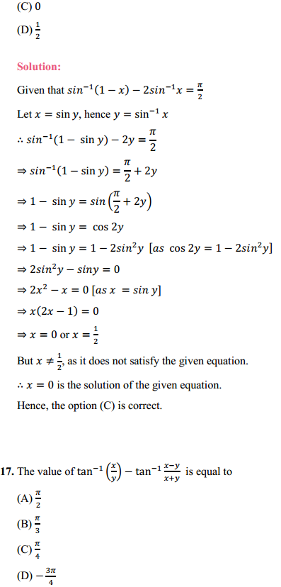 HBSE 12th Class Maths Solutions Chapter 2 Inverse Trigonometric Functions Miscellaneous Exercise 10