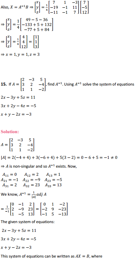HBSE 12th Class Maths Solutions Chapter 4 Determinants Ex 4.6 14