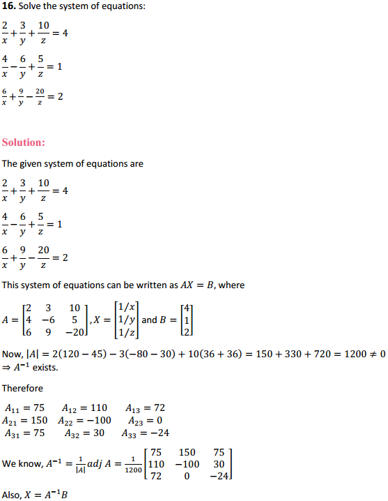 HBSE 12th Class Maths Solutions Chapter 4 Determinants Miscellaneous Exercise 16