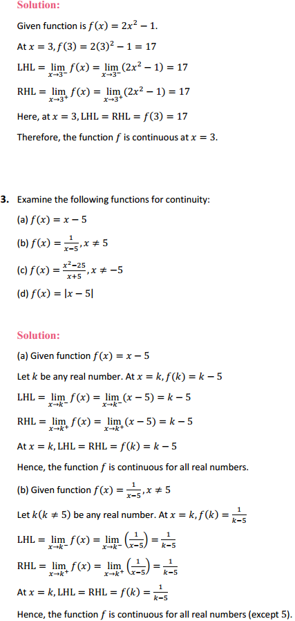 HBSE 12th Class Maths Solutions Chapter 5 Continuity and Differentiability Ex 5.1 2