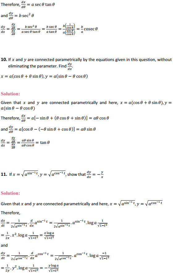 HBSE 12th Class Maths Solutions Chapter 5 Continuity and Differentiability Ex 5.6 6