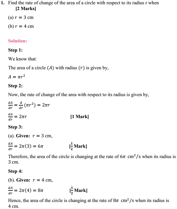 HBSE 12th Class Maths Solutions Chapter 6 Application of Derivatives Ex 6.1 1