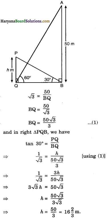 Haryana Board 10th Class Maths Solutions Chapter 9 Some Applications of Trigonometry Ex 9.1 9