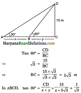 HBSE 10th Class Maths Important Questions Chapter 9 Some Applications of Trigonometry - 17