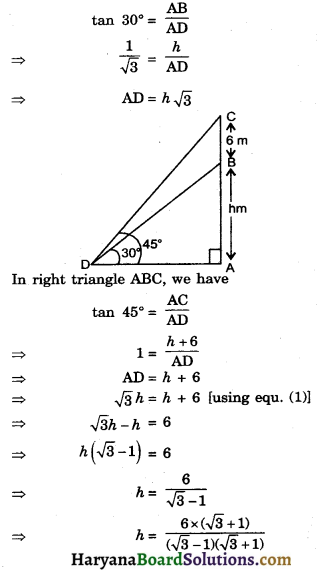 HBSE 10th Class Maths Important Questions Chapter 9 Some Applications of Trigonometry - 4