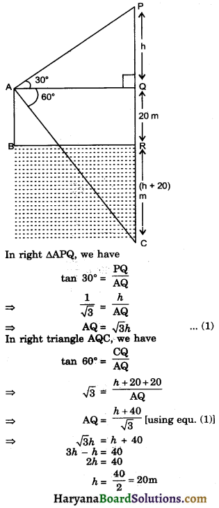 HBSE 10th Class Maths Important Questions Chapter 9 Some Applications of Trigonometry - 8