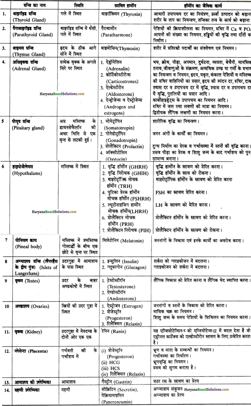 HBSE 11th Class Biology Important Questions Chapter 22 रासायनिक समन्वय तथा एकीकरण - 13